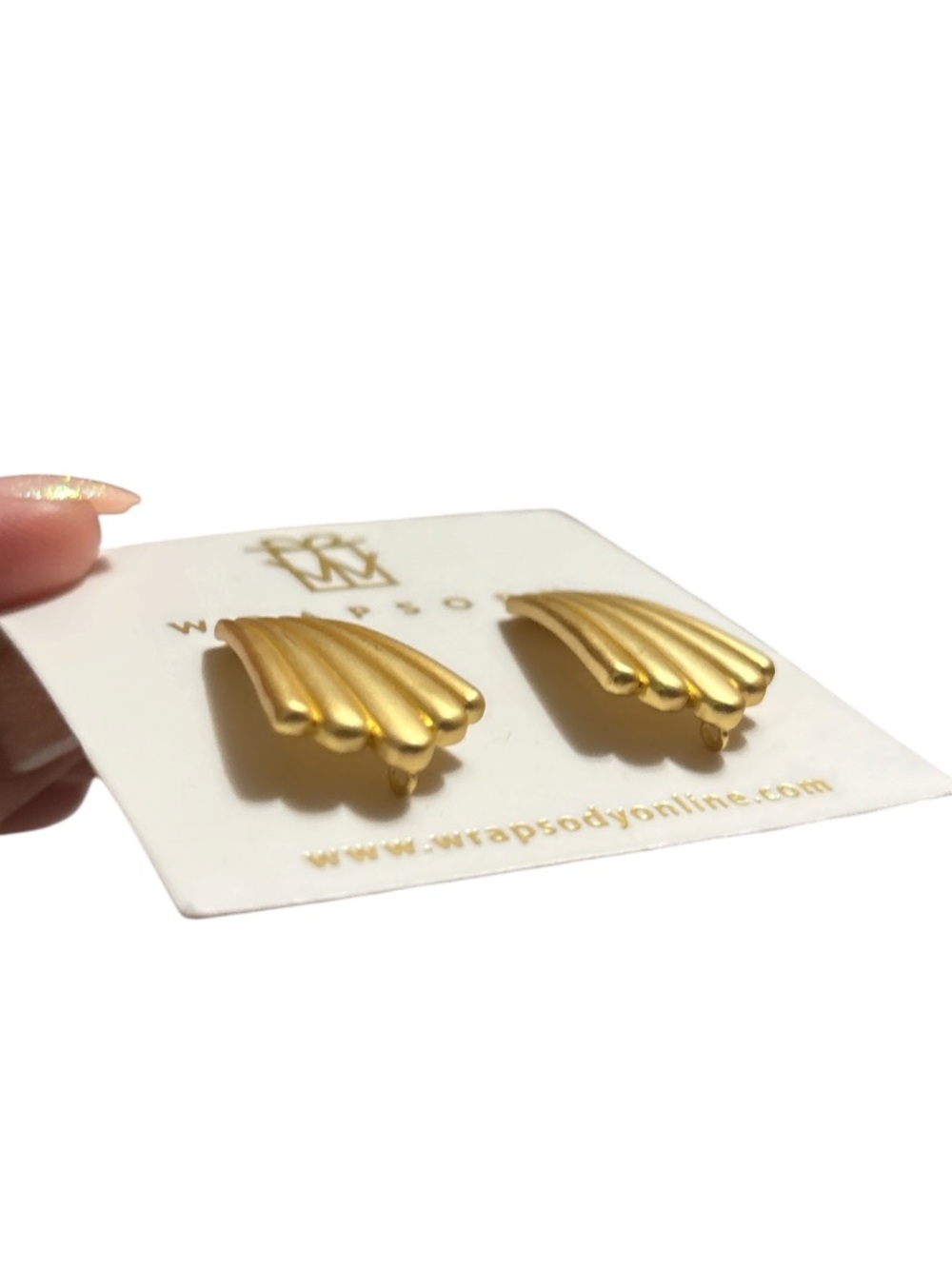 Gold Fan Drop Stud Earrings - Picture 4 of 4